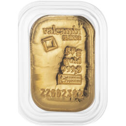 Goldbarren 50 Gramm Valcambi gegossen