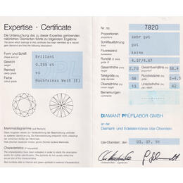 Diamant und Brillant 0,355 Carat mit Zertifikat DPL-7820