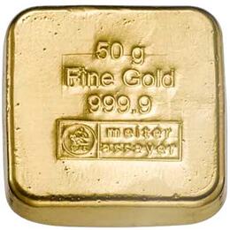 Goldbarren 50 Gramm Heimerle gegossen Responsive & Fair