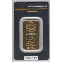 Goldbarren 20 Gramm Argor Heraeus