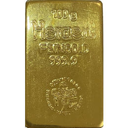 Goldbarren 100 Gramm Heraeus geprägt alt