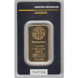 Goldbarren 1 Unze Argor Heraeus
