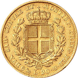 Italien 20 Lire Carl Albert 1831-1849