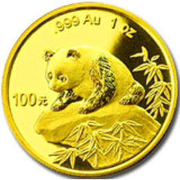 China Panda 1/10 Unze 1999 Goldpanda 10 Yuan in original Folie eingeschweißt