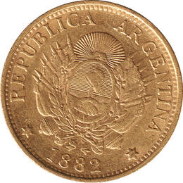 Argentinien 5 Pesos Goldmünze 1882 Republik