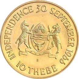 Botswana Goldmünze 10 Thebe Republik Unabhängigkeit 1966