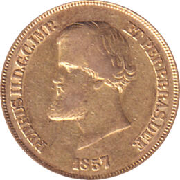 Brasilien 10000 Reis Goldmünze Pedro 1857