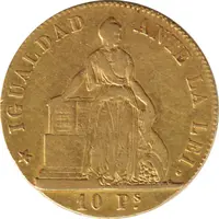 10 Pesos Chile 1855 stehende Liberty mit Wappen