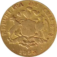 10 Pesos Chile 1855 stehende Liberty mit Wappen