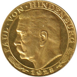 Deutsches Reich Weimer 1928 Hindenburg Zeppelin Goldmedaille