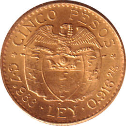 Kolumbien 10 Pesos Goldmünze 1924