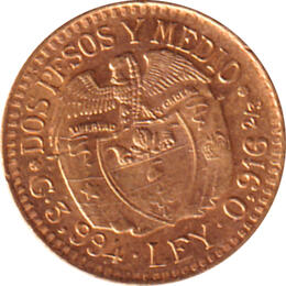 Kolumbien 5 Pesos Goldmünze 1924
