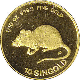 1/10 Unze Singapur 10 Singold Lunar Maus 1984