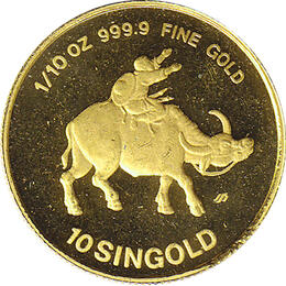 1/10 Unze Singapur 10 Singold Lunar Ochse 1985