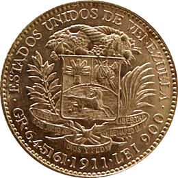 Venezuela Bolivar Libertador 20 Bolivares 1911