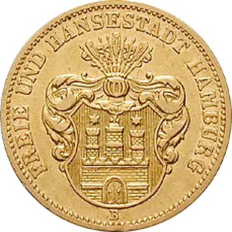 10 Mark Kaiserreich Hamburg 1873 Stadtwappen Jaeger 206
