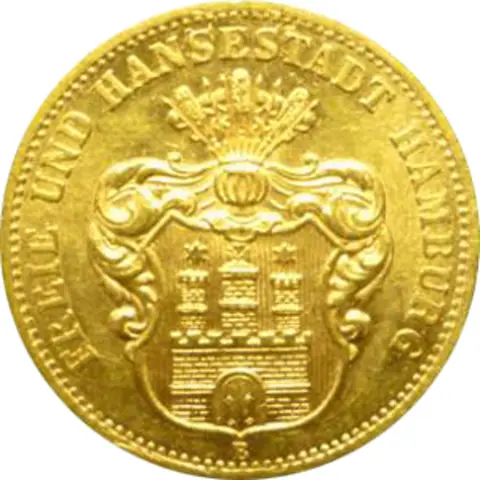 10 Mark Kaiserreich Hamburg 1874 Stadtwappen Jaeger 207