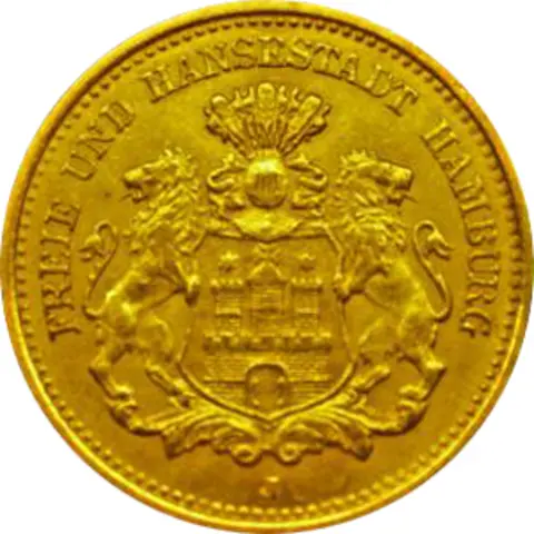 5 Mark Kaiserreich Hamburg 1877 Stadtwappen Jaeger 208