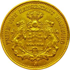 5 Mark Kaiserreich Hamburg 1877 Stadtwappen Jaeger 208
