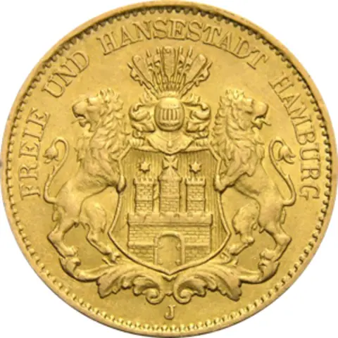 10 Mark Kaiserreich Hamburg 1875-1888 Stadtwappen Jaeger 209