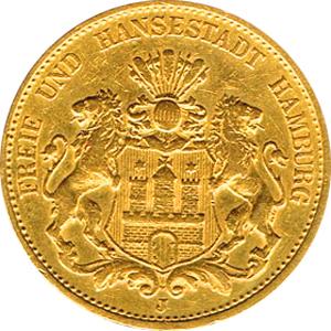 20 Mark Kaiserreich Hamburg 1875-1889 Stadtwappen Jaeger 210
