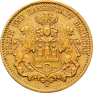 10 Mark Kaiserreich Hamburg 1890-1913 Stadtwappen Jaeger 211