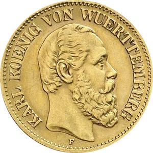 10 Mark Kaiserreich 1890-1891 Württemberg Karl Jaeger 294