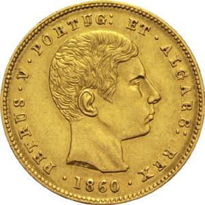 Portugal 5000 Reis Goldmünze Pedro V 1860
