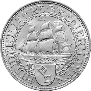 Jaeger 326 Weimarer Republik 5 Reichsmark Bremerhaven 1927
