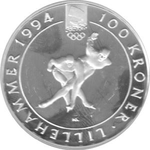 Norwegen 100 Kronen Silber Lillehammer 1994