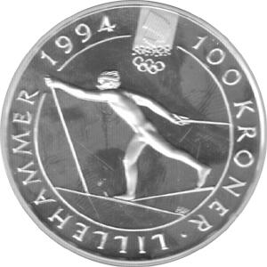 Norwegen 100 Kronen Silber Lillehammer 1994