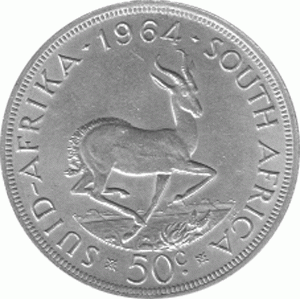 Südafrika 50 Cent Jan van Riebeeck Springbock 1964