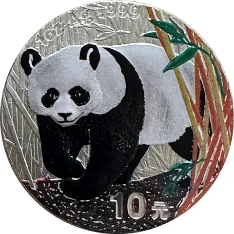 1 Unze China Panda 2002 Silbermünze in Farbe
