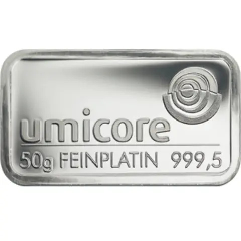 Platinbarren 50 Gramm Heraeus Umicore Degussa kaufen und verkaufen
