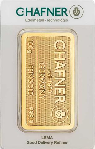 Goldbarren 100 Gramm Hafner geprägt Responsive & Fair