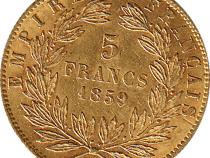 5 Franc Napoleon III ohne Kranz Goldmünze 
