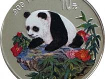 1 Unze China Panda 1999 Silbermünze in Farbe