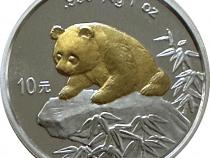 1 Unze China Panda 1999 Silbermünze Vergoldet