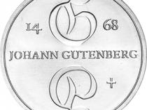 DDR 1968 10 Mark Silber Gedenkmünze Johann Gutenberg