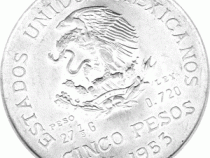 5 Pesos 1953 Mexico, Hildalgo im Lorbeerkranz