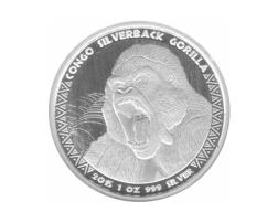 Congo Silbermünze 1 Unze Silverback Gorilla 2015