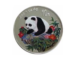 1 Unze China Panda 1999 Silbermünze in Farbe