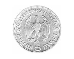 Hindenburg ohne Kreuz 5 Reichsmark Silbermünze