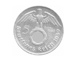 Hindenburg mit Kreuz 5 Reichsmark Silbermünze