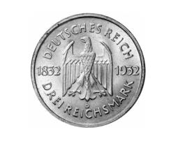 Jaeger 350 Weimarer Republik 3 Reichsmark Wolfgang Goethe 1932
