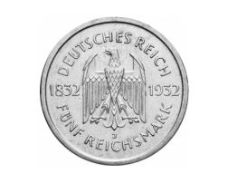 Jaeger 351 Weimarer Republik 5 Reichsmark Wolfgang Goethe 1932