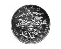 Canada Silber Gedenkmünze 1 Dollar Husky Schlittenhunde 1994