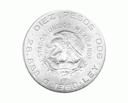 10 Pesos 1960 Mexico, War of Independence 150th Anniversary