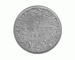 Altdeutschland Württemberg 6 Kreuzer Wilhelm 1845