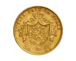 20 Francs Belgien Leopold II 1867-1882